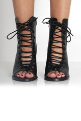 Don Black PU Lace Up Peep Toe Ankle Boots-Boots