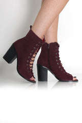 Don Burgundy Lace Up Peep Toe Ankle Boots-Boots