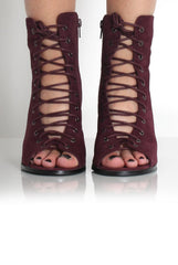 Don Burgundy Lace Up Peep Toe Ankle Boots-Boots