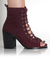 Don Burgundy Lace Up Peep Toe Ankle Boots-Boots