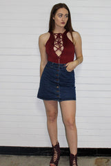 Don Burgundy Lace Up Peep Toe Ankle Boots-Boots