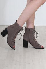 Don Grey Lace Up Peep Toe Ankle Boots-Boots