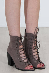 Don Grey Lace Up Peep Toe Ankle Boots-Boots