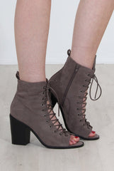 Don Grey Lace Up Peep Toe Ankle Boots-Boots