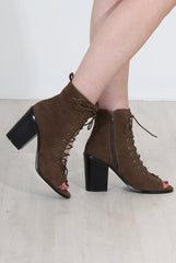 Don Khaki Lace Up Peep Toe Ankle Boots-Boots
