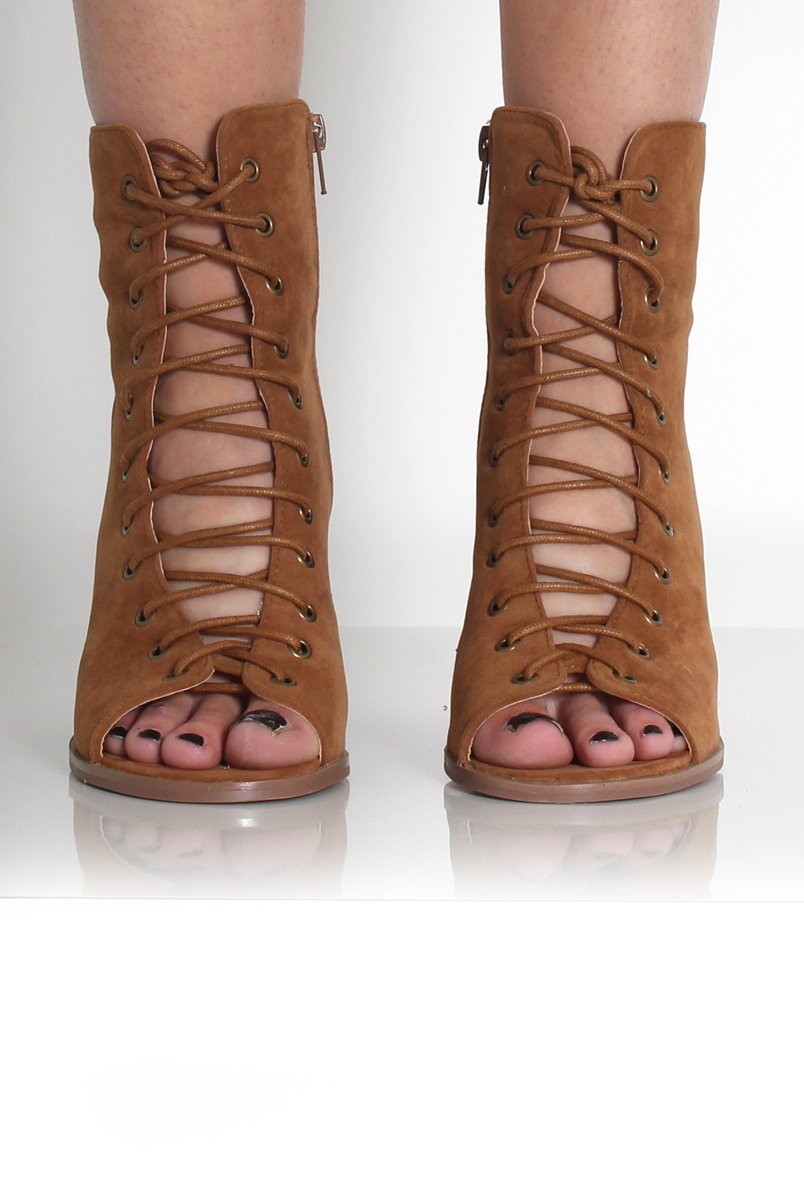 Don Tan Lace Up Peep Toe Ankle Boots-Boots