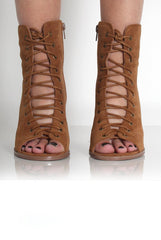 Don Tan Lace Up Peep Toe Ankle Boots-Boots