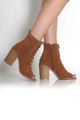 Don Tan Lace Up Peep Toe Ankle Boots-Boots