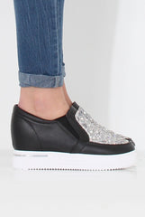 Dora Black Sparkle Wedged Skaters-Shoes