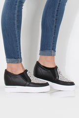 Dora Black Sparkle Wedged Skaters-Shoes