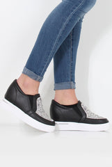 Dora Black Sparkle Wedged Skaters-Shoes