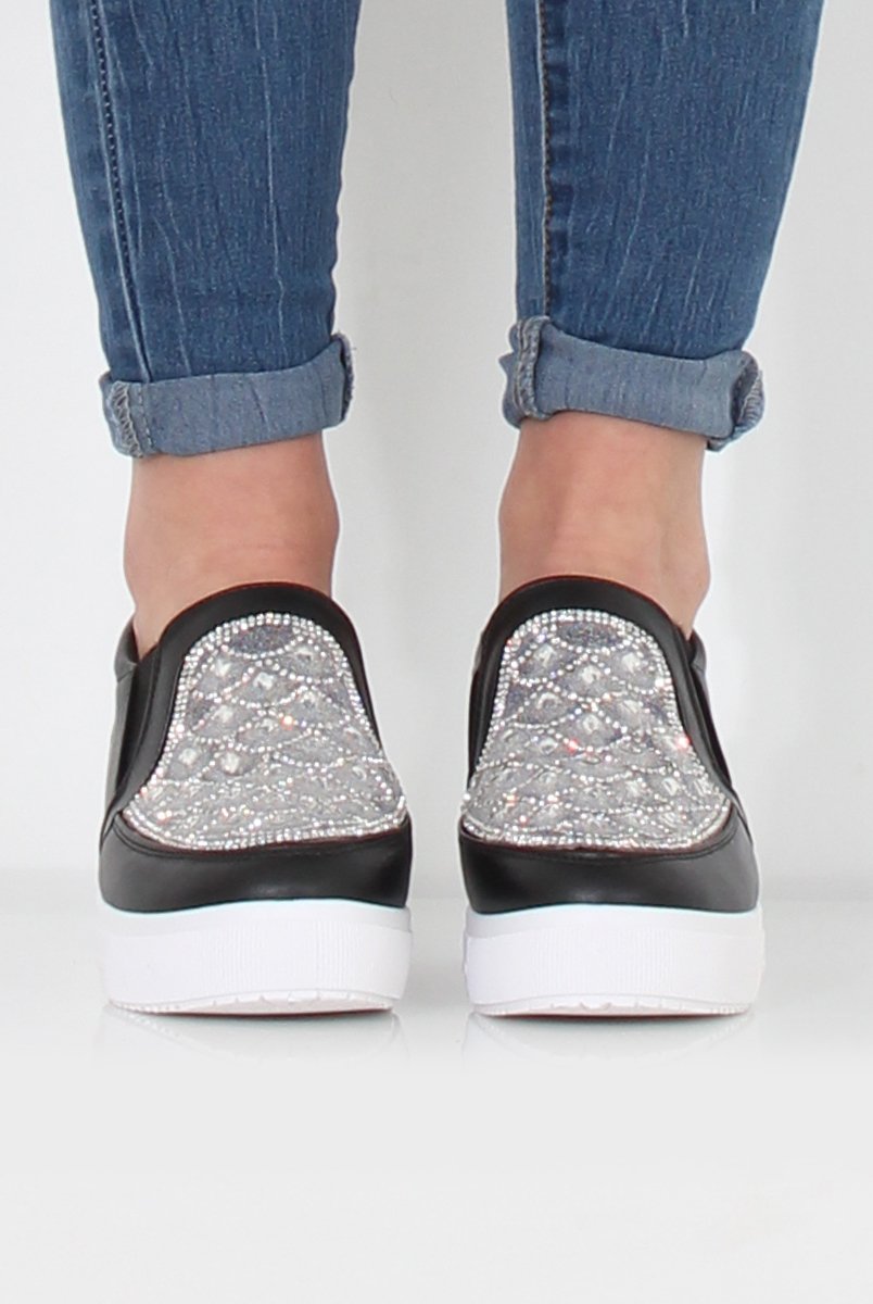 Dora Black Sparkle Wedged Skaters-Shoes