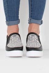 Dora Black Sparkle Wedged Skaters-Shoes