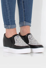 Dora Black Sparkle Wedged Skaters-Shoes