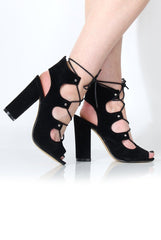 Dorris Black Suede Block Lace up Heel-Heels