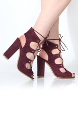 Dorris Oxblood Block Heel Lace Up-Heels