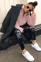 Dusky Pink Borg Zip Front Crop Jacket - Kazi-Jackets