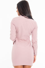 Dusky Pink Button Zip Detail Belted Shirt Dress - Arabelle-Dresses