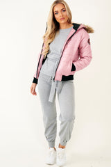 Dusky Pink Faux Fur Hooded Puffer Coat - Kamorah-Coats