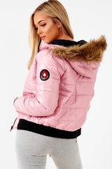 Dusky Pink Faux Fur Hooded Puffer Coat - Kamorah-Coats