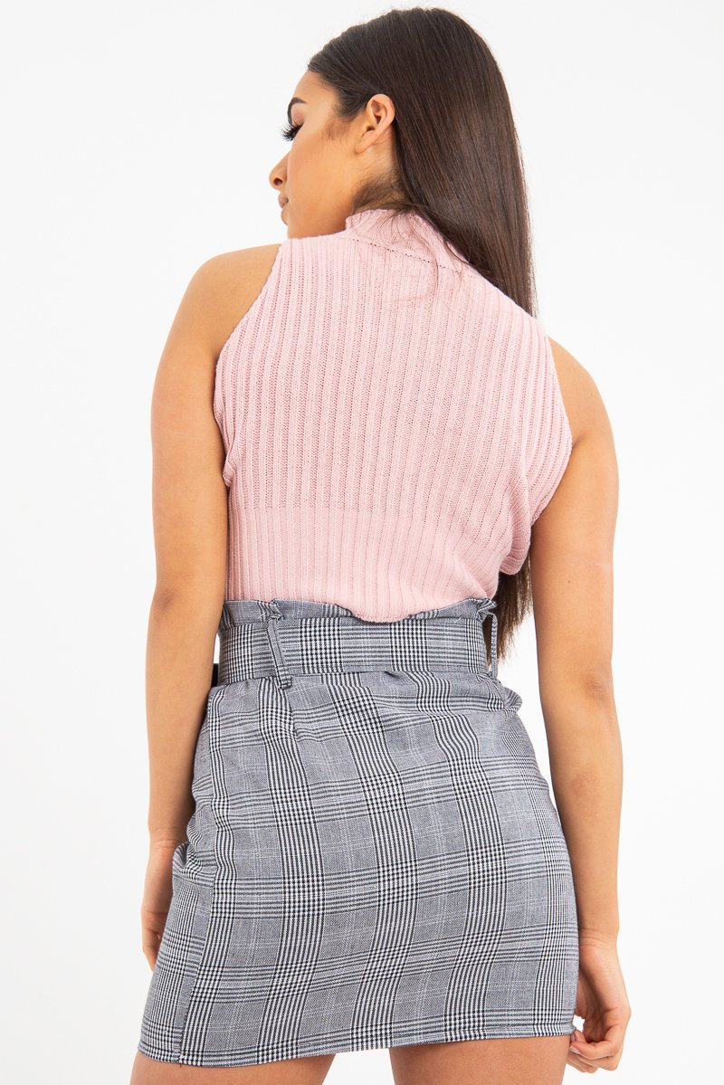 Dusky Pink High Neck Sleeveless Crop Jumper - Maleena-Crop Jumper