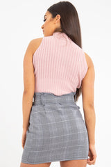 Dusky Pink High Neck Sleeveless Crop Jumper - Maleena-Crop Jumper