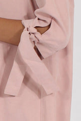Dusky Pink Suede Tie Cuff Oversized Shirt Dress - Deborah-Dresses
