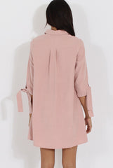 Dusky Pink Suede Tie Cuff Oversized Shirt Dress - Deborah-Dresses