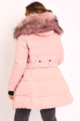 Dusty Pink Adjustable Waist Longline Puffer Coat - Zofia-Coats