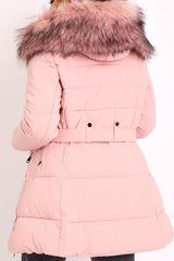Dusty Pink Adjustable Waist Longline Puffer Coat - Zofia-Coats