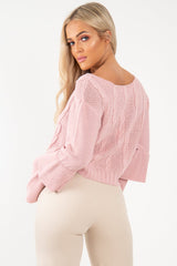 Dusty Pink Chunky Knit Sleeve Detail Jumper - Lillienne-Jumper