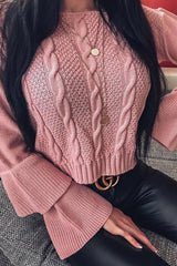 Dusty Pink Chunky Knit Sleeve Detail Jumper - Lillienne-Jumper
