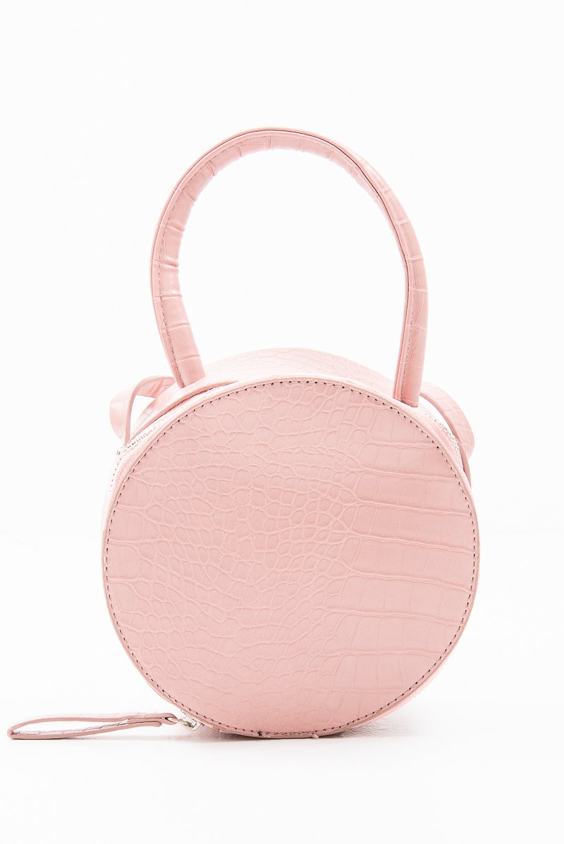 Dusty Pink Faux Croc Circle Handbag - Jackie-Bags