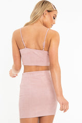 Dusty Pink Faux Suede Crop Top Skirt Co-Ord - Colby-Co-ords