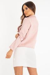 Dusty Pink Faux Suede Zip Front Biker Jacket - Isadora-Jackets
