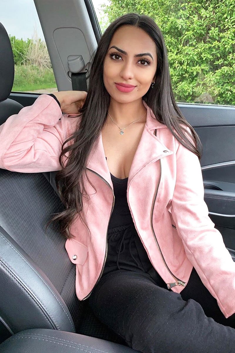 Dusty Pink Faux Suede Zip Front Biker Jacket - Isadora-Jackets
