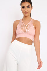Dusty Pink Lace Harness Bralet - Saskia-Bralets
