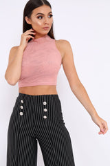 Dusty Pink Mesh Round Neck Crop Top - Carii-Crop Tops