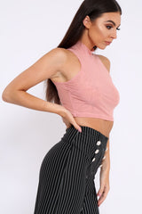 Dusty Pink Mesh Round Neck Crop Top - Carii-Crop Tops