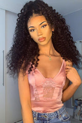 Dusty Pink Satin Lace Plunge Bodysuit - Zaida-Bodysuits