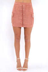 Dusty Pink Suedette Lace Up Skirt - Ressie-Skirts