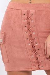 Dusty Pink Suedette Lace Up Skirt - Ressie-Skirts