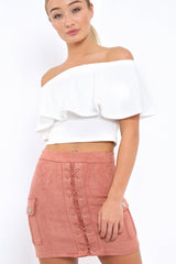 Dusty Pink Suedette Lace Up Skirt - Ressie-Skirts
