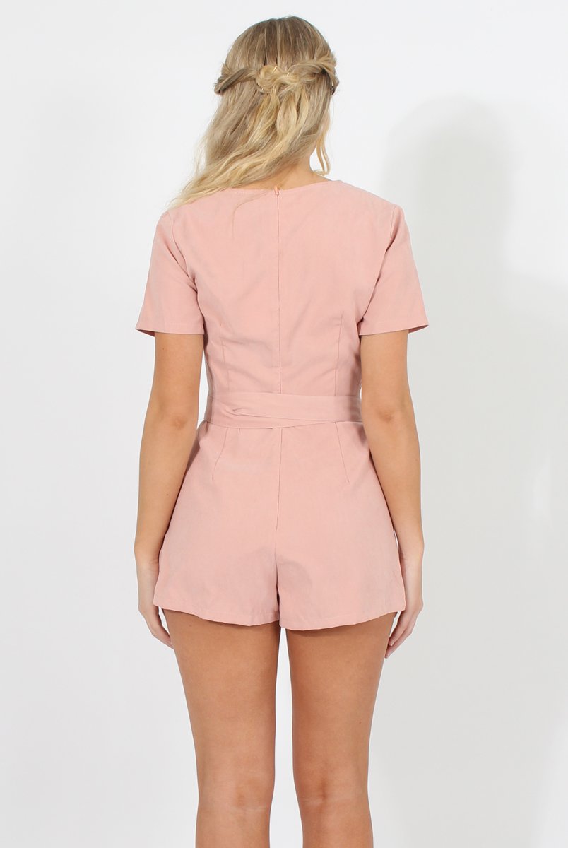 Dusty Pink Tie Back Playsuit - Lunah-Playsuits
