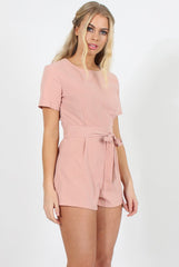 Dusty Pink Tie Back Playsuit - Lunah-Playsuits