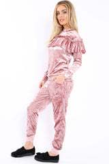 Dusty Pink Velvet Frill Tracksuit - Katey-Loungewear