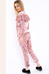 Dusty Pink Velvet Frill Tracksuit - Katey-Loungewear