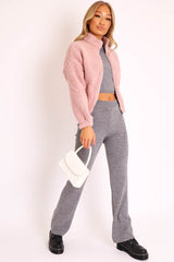 Dusty Pink Zip Front Teddy Jacket - Elena-Jackets