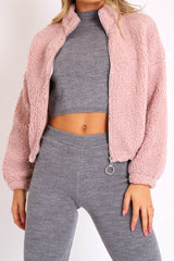 Dusty Pink Zip Front Teddy Jacket - Elena-Jackets