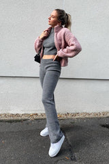 Dusty Pink Zip Front Teddy Jacket - Elena-Jackets